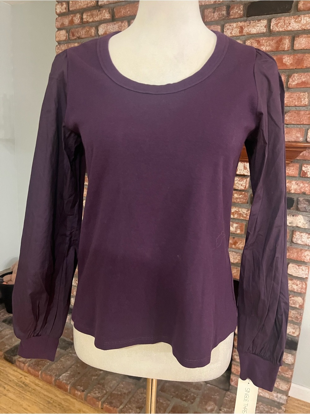Single Plum Dark Purple Long-Sleeve Scoop Neck Blouse
